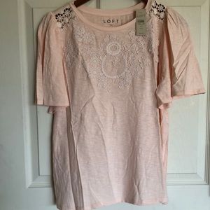 LOFT brand new pretty soft pink top with embroidered design.💖